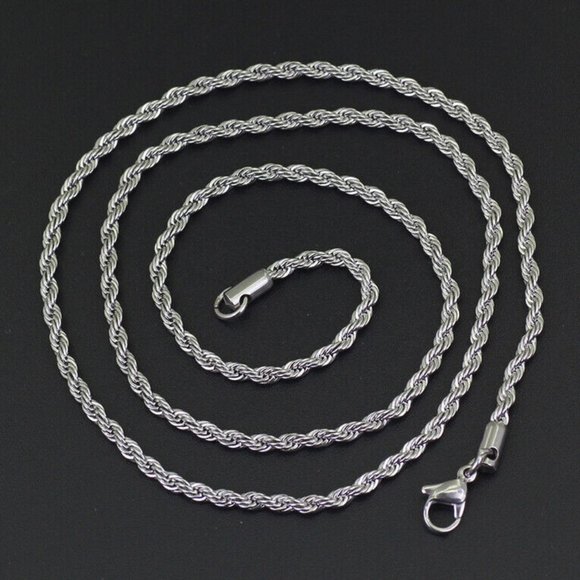 Accessories Mens Stainless Steel Twisted Rope Chain Necklace 22 3mm